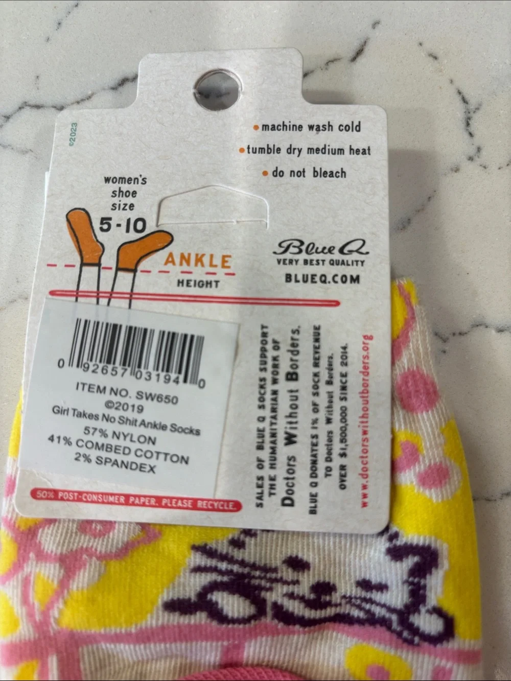 Blue Q Cat Ankle Socks in Pink, Yellow & Purple - 